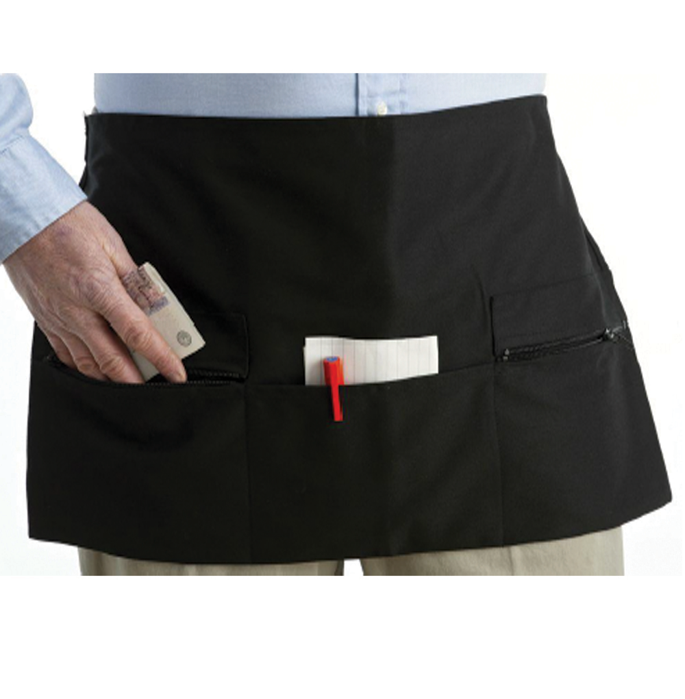 Classic Black Square Edge Short Apron with Zip Pocket