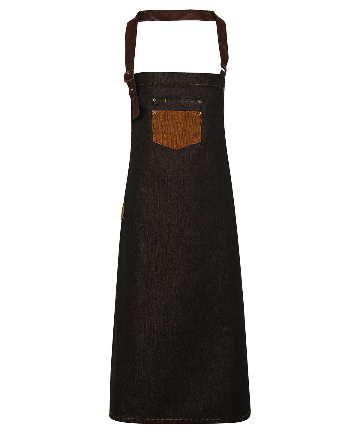 Waxed Look Denim Bib Apron with Faux leather