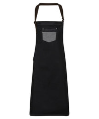 Waxed Look Denim Bib Apron with Faux leather