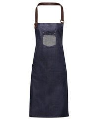 Waxed Look Denim Bib Apron with Faux leather