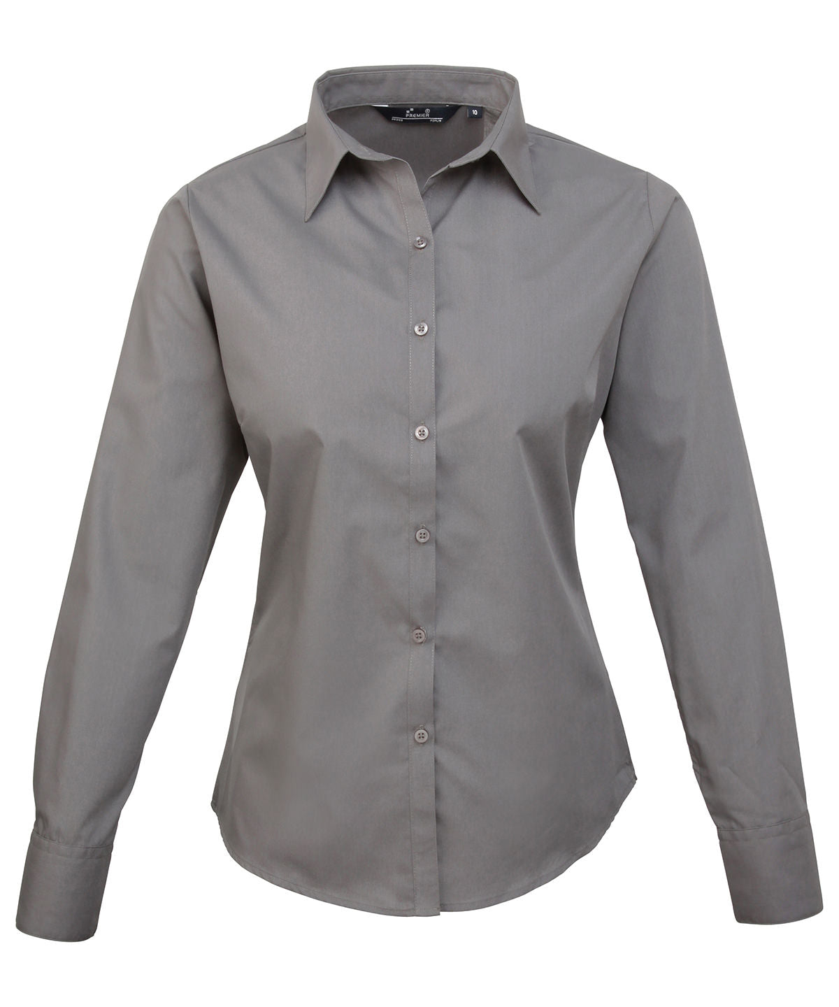 Dark Grey Ladies Poplin Long Sleeve Blouse