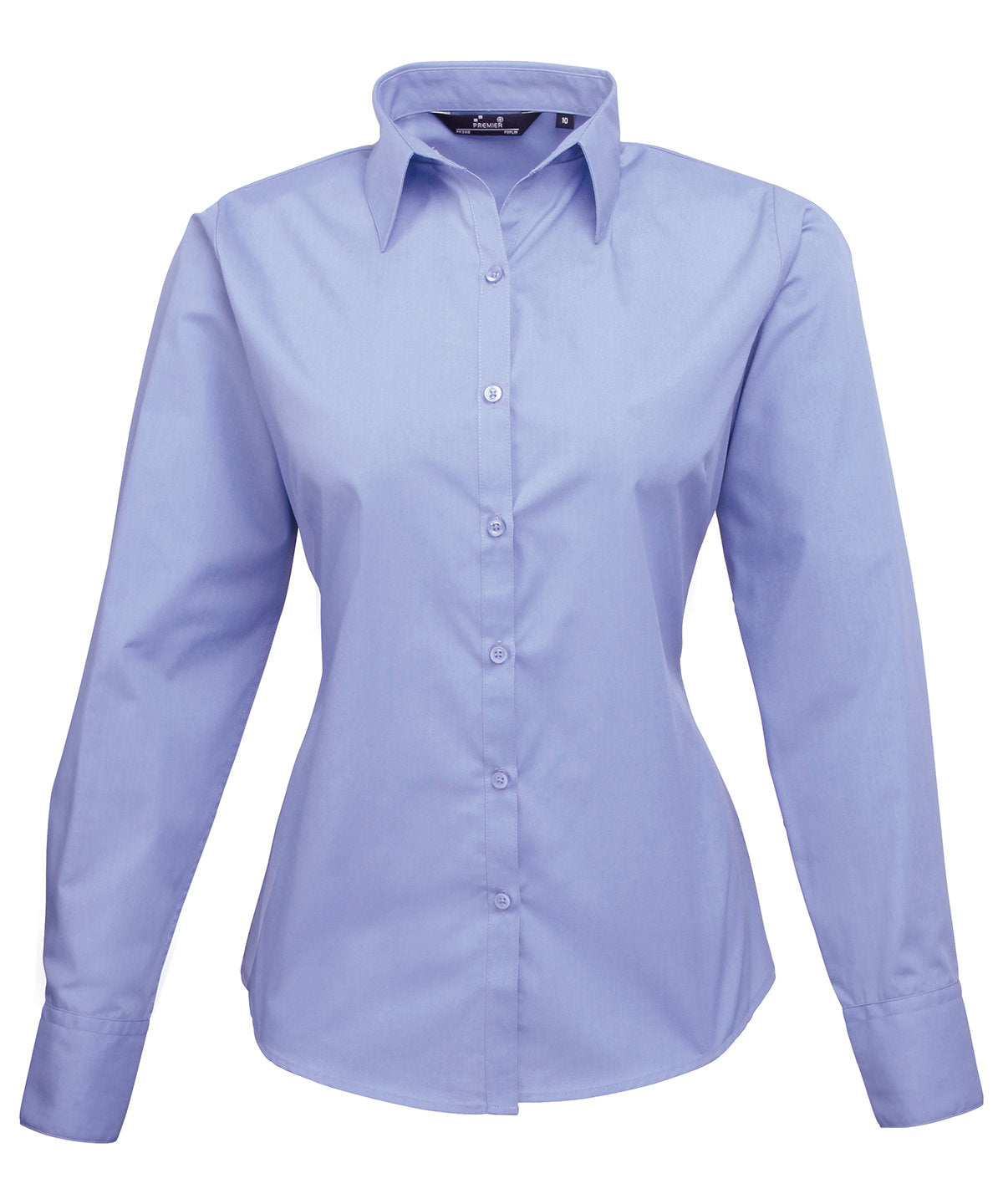 Mid Blue Ladies Poplin Long Sleeve Blouse