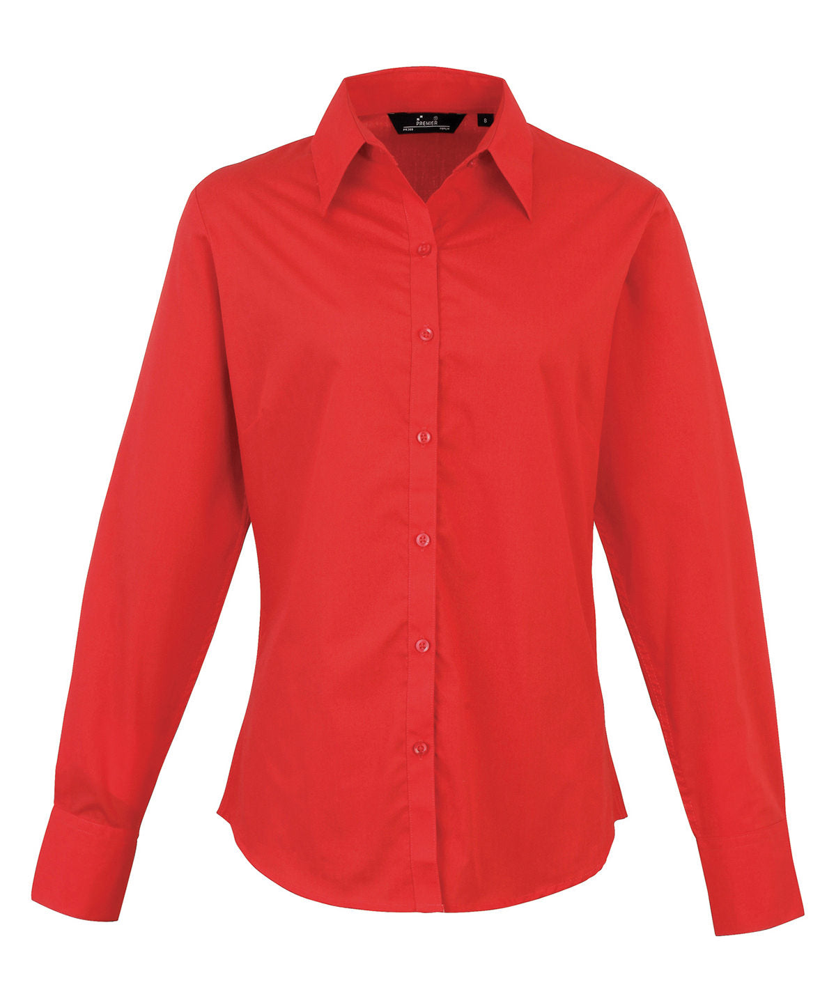 Red Ladies Poplin Long Sleeve Blouse