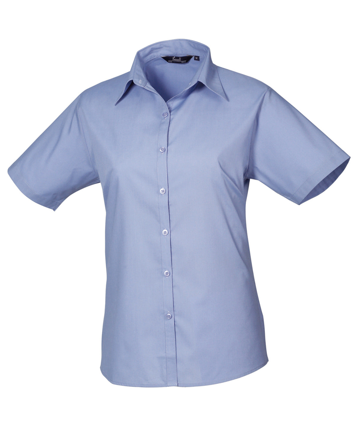 Mid Blue Ladies Poplin Short Sleeve Blouse