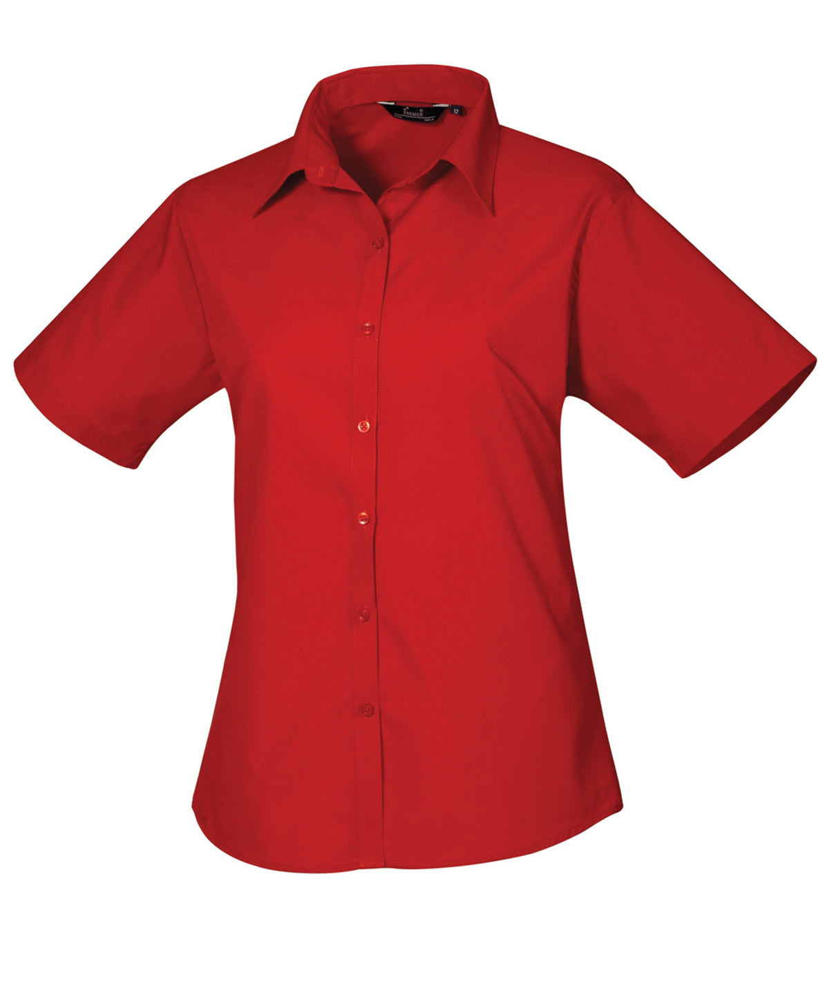 Red Ladies Poplin Short Sleeve Blouse