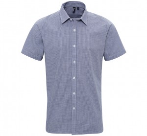 Men's Microcheck Cotton Short Sleeve Shirt Navy/White Gingham