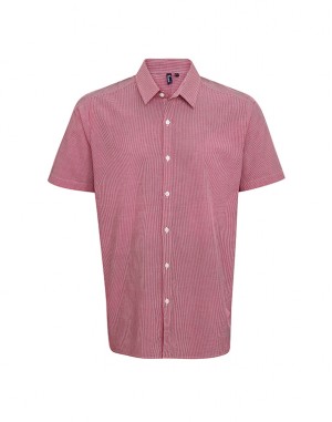 Men's Microcheck Cotton Short Sleeve Shirt Red/White Gingham