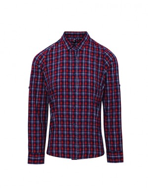 Ladies Sidehill Check Cotton Long Sleeve Shirt Navy/Red